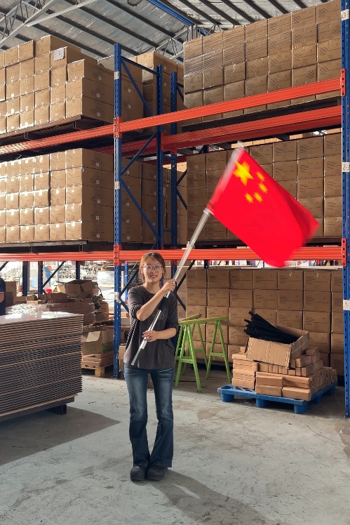 Factory colleagues celebrate together.